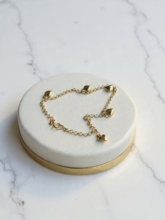 Pulseira feminina 5 corações em ouro 18k
